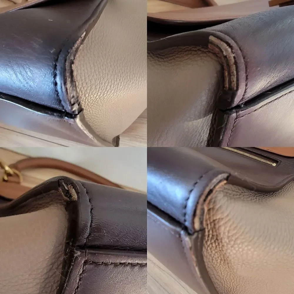 Celene Tricolor Medium Trapeze Luggage Satchel in Cognac Brown Tan